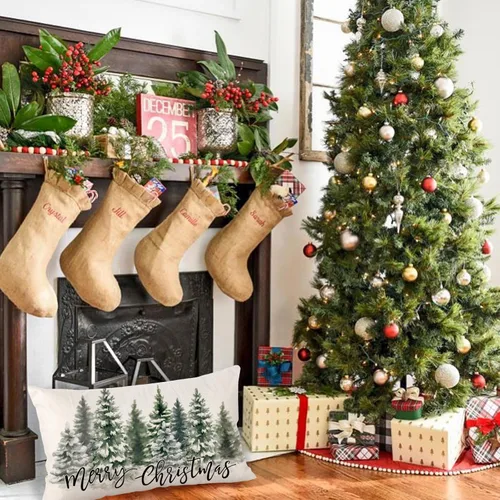 Miniatura 6 de Fundas de almohada de árboles de Navidad de 12 x 20 pulgadas, funda de almohada lumbar verde para decoración de Navidad, acuarela, funda de almohada