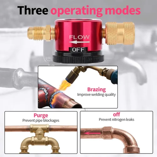 Miniatura 4 de Herramienta de purga de nitrógeno de latón para HVAC, adaptador regulador de flujo de soldadura de nitrógeno de 3 modos con conexión de llamarada