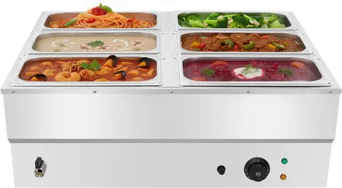 Miniatura 2 de Calentador de alimentos eléctrico comercial de 6 bandejas, 110 V, 850 W, de acero inoxidable, para encimera de bufé, vaporizador de vapor, mesa de 6
