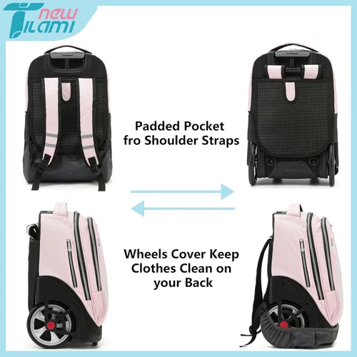 Miniatura 101 de NEW TILAMI Mochila con ruedas de 19 pulgadas con bolsa de almuerzo para niñas y niños, mochila para laptop con ruedas, bolsa de mano duradera