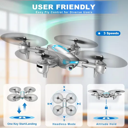 Miniatura 3 de Dron con cámara de 1080P para principiantes, dron plegable con 2 baterías, elevación mejorada, selfie por gestos, vuelo por puntos de referencia