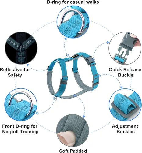 Miniatura 19 de Arnés para perro Plutus Pet sin tirón, arnés ajustable de nylon con acolchado suave, arnés para perro reflectante y resistente para perros pequeños