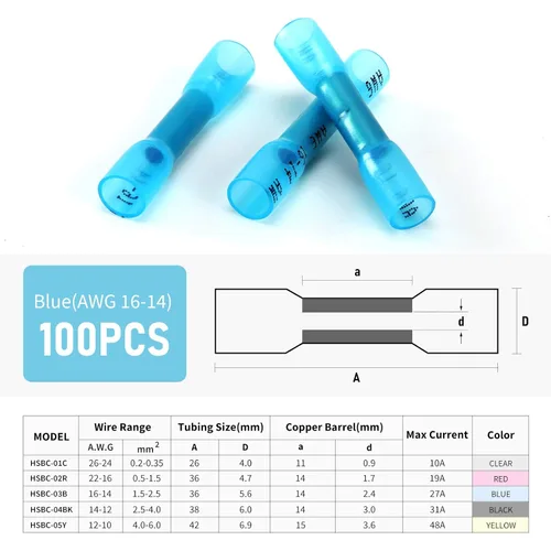 Miniatura 2 de 200 conectores de cable termorretráctiles de 16-14 AWG, conectores de cable eléctrico aislados, impermeables, terminales de crimpado de alambre