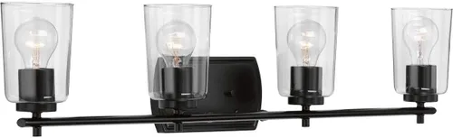 Miniatura 33 de Progress Lighting Adley Collection - Lámpara de tocador de baño tradicional con 3 luces, de cristal transparente, color negro mate, 7-5/8 x 23 Mate