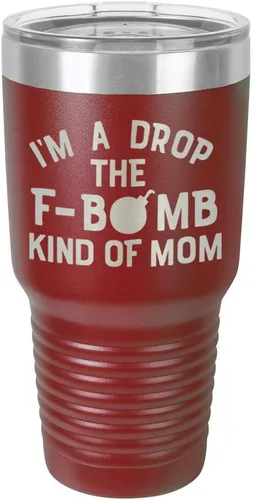 Miniatura 12 de I'M A DROP THE F BOMB KIND OF MOM Vaso negro de 30 onzas con popote y tapa superior deslizante Taza de viaje de acero inoxidable Comparar