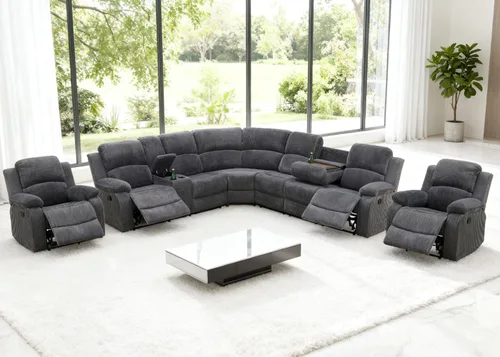 Miniatura 12 de Juego de sofá seccional reclinable manual, juegos de muebles de sala de estar, sofá seccional en forma de L y 2 sillas, cómodo sofá reclinable