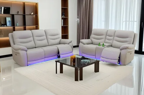 Miniatura 7 de A Ainehome Juego de sofá reclinable eléctrico LED para sala de estar, juego de sofá modular de cuero, sofá reclinable y sofá biplaza con puerto USB