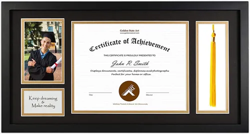 Miniatura 10 de Golden State Art, Marco de diploma negro de 11 x 17.5 pulgadas con soporte de borla para diploma de 8.5 x 11 pulgadas y marco de borlas, caja