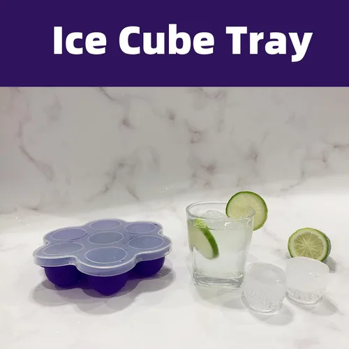 Miniatura 7 de Moldes de silicona para paletas, moldes para paletas de hielo de 7 cavidades, contenedor de almacenamiento de alimentos para bebés con tapa, Naranja