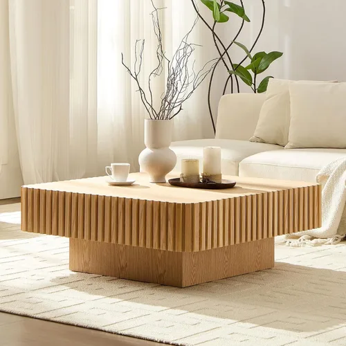 Miniatura 36 de Mesa de Centro Cuadrada de 35.43'' para Sala de Estar Mesa de Centro Acanalada Mesa Central Moderna con Pedestal para Apartamento Negro
