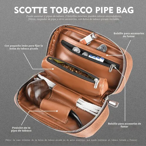 Miniatura 6 de Scotte Set de pipa artesanal, funda de cuero para pipa, pipa de madera y accesorios