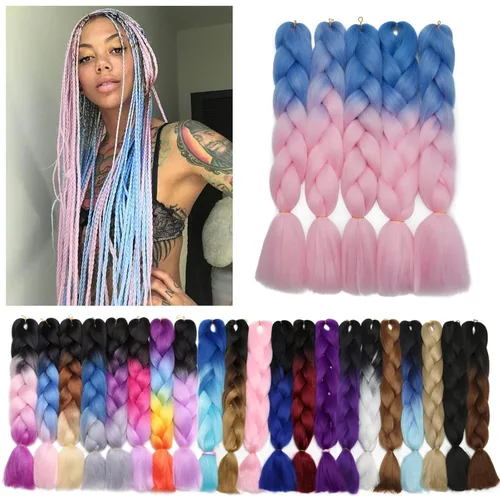 Miniatura 76 de Benehair Extensiones de cabello trenzado ombré de 24 pulgadas, 1 paquete de extensiones de cabello trenzado jumbo de alta temperatura, cabello