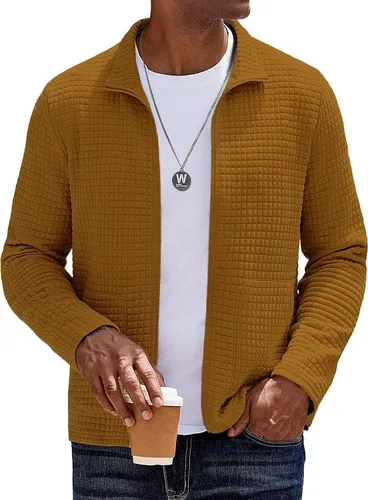 Miniatura 12 de COOFANDY Chaqueta Varsity Ligera para Hombre Chaquetas Bomber Casuales Sudaderas Waffle con Cremallera y Bolsillo