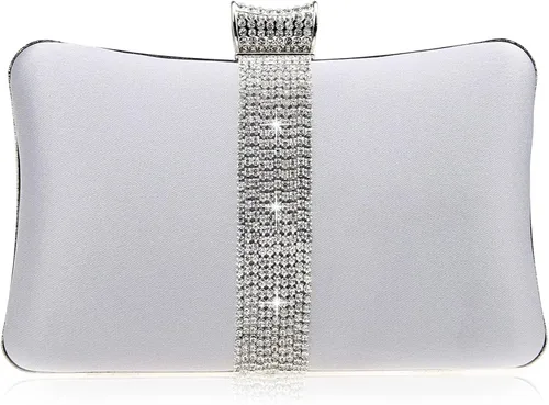 DA BODAN Bolso de mano Jane de satén con diamantes de imitación para mujer para noche novia graduación fiesta bolso cruzado con cadena