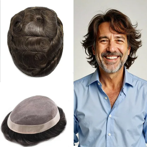 Miniatura 94 de Mens Toupee Hair Piece For Men Fine Mono Men Hair System Toupee For Men Hair Piece Real Human Hair System For Men Protesis Capilar Para Hombre 6x9