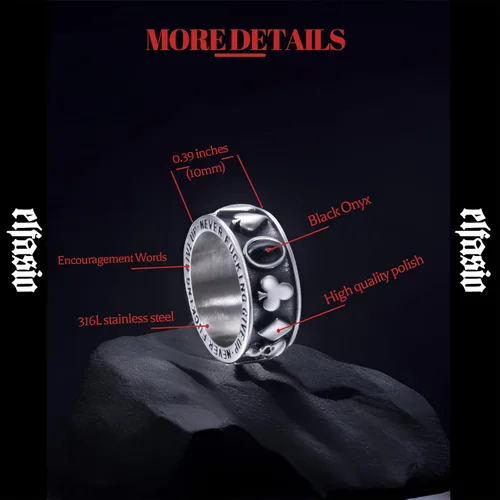 Miniatura 23 de Anillos de calavera gótica vintage para hombres y mujeres, acero inoxidable, ónix negro, anillo de póquer, anillo de esqueleto plateado