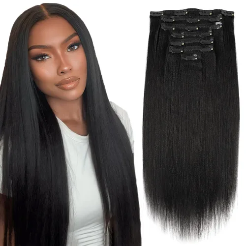 Miniatura 10 de Sassina - Extensión de pelo humano lacio con ondas, con clip, 8A, doble trama, italiano, grueso, extensiones de 10-22 pulgadas, 4.23 oz, 7