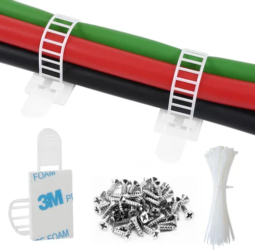 Miniatura 8 de Clips adhesivos para organizar cables, 50 piezas ajustables de nailon para correas de cables, clips de alambre organizador con cinta adhesiva Negro