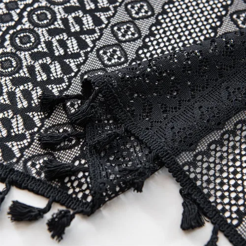 Miniatura 3 de Deeprove - Cenefa de cortina bohemia negra de 18 pulgadas de largo para cocina y cafetería, cortina corta bohemia de encaje transparente de crochet