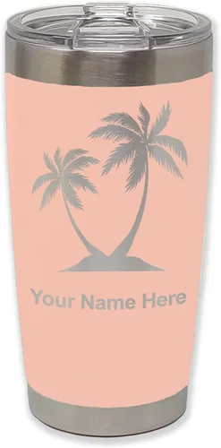 Miniatura 30 de LaserGram Vaso aislado al vacío de 20 onzas, palmeras, grabado personalizado incluido (negro)