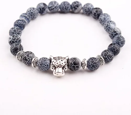 Miniatura 2 de Pulsera unisex de 0.315 in de roca volcánica chapada en oro de pantera de leopardo con cuentas de Buda, piedra natural, antiansiedad, difusor