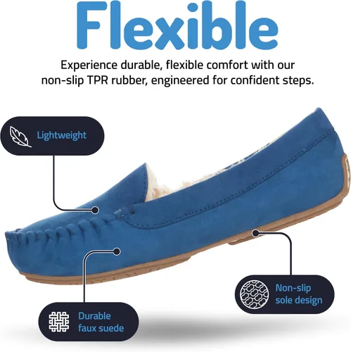 Miniatura 11 de Floopi Pantuflas para mujer, forro de piel sintética suave con espuma viscoelástica acogedora, pantuflas de casa para mujer con suela antideslizante