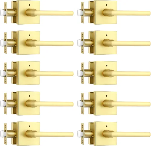 Miniatura 13 de Paquete de 1 pomo de puerta dorado, manija dorada para puerta interior con acabado de latón satinado, manijas de puerta de privacidad