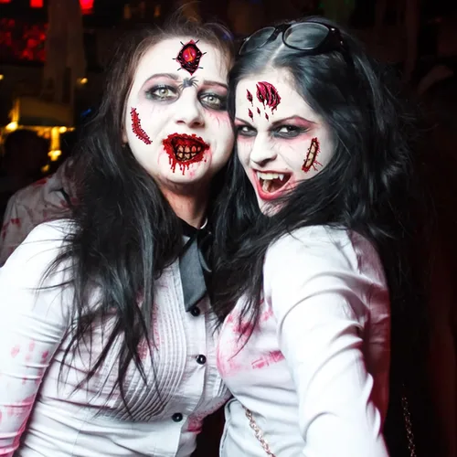 Miniatura 3 de 9 piezas de tatuajes temporales de broma de Halloween, cicatrices sangrientas de zombi 3D, costras falsas de puntada de herida, tatuajes de cara