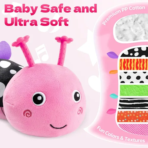 Miniatura 2 de HEMRLY Juguetes de regalo para bebés, juguete sensorial de 0 a 6 meses, oruga musical de peluche suave con dentición, sonajero para tiempo de Rosa