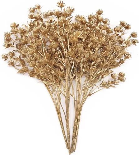 Miniatura 9 de Plantas artificiales Golden Baby Breath Gypsophila, para decoración de Navidad, plantas falsas, arbustos de helecho, arbustos sintéticos, Aliento