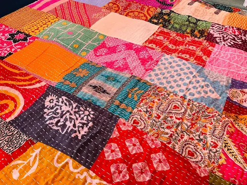Miniatura 7 de Edredón Kantha de algodón vintage indio de 55 x 85 pulgadas, parches surtidos de algodón Kantha bordado a mano, juego de 1
