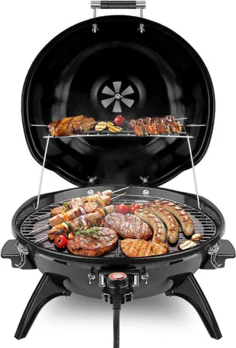 Miniatura 9 de Techwood - Parrilla eléctrica para barbacoa de 15 porciones para interiores y exteriores, diseño de doble capa, parrilla portátil extraíble de 1600W