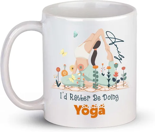 Miniatura 11 de Taza de café personalizada con nombre para yoga, taza de té de yoga con divertido diseño de perezoso, taza de inspiración para yoga y amantes