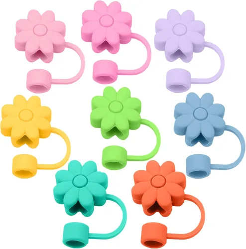 Miniatura 45 de 6 fundas de silicona para popotes Stanley Cups de 30 y 40 onzas, tapas de paja de flores a prueba de polvo, protectores reutilizables para popotes