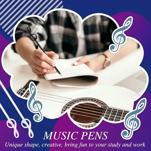 Miniatura 4 de Lincia 100 bolígrafos de notas musicales a granel, bolígrafos musicales a granel, recuerdos de fiesta temática musical, regalos novedosos para coro