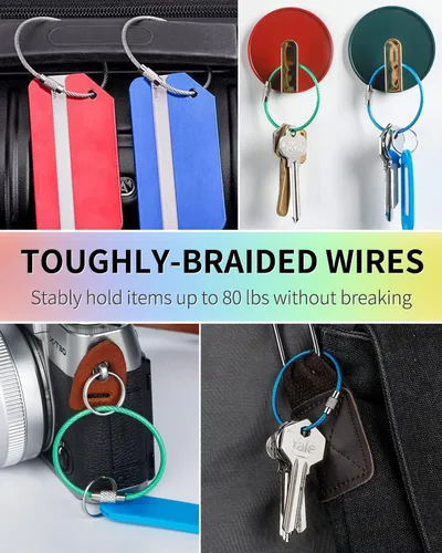 Miniatura 2 de Uniclife 4 Inch Wire Keychain Cable Large Stainless Steel Key Ring Loop Holder for Luggage Tag Keeper for Travel