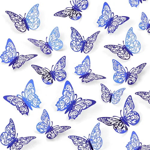 Miniatura 14 de 60 piezas de mariposas 3D para pastel y decoración de pared - 5 estilos, 3 tamaños, púrpura láser