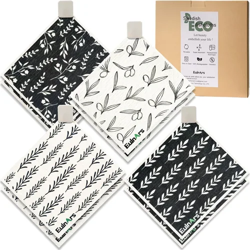 Miniatura 16 de Eulnars - Paños de cocina suecos, 8 unidades, toallas de papel reutilizables con clips, toallas de cocina suecas sin rayar, paños de esponja