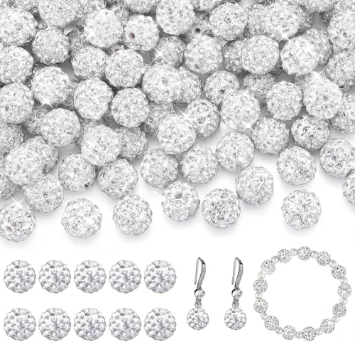 Miniatura 19 de Hicarer 120 cuentas de diamantes de imitación para pulseras, fabricación de bolígrafos de 0.394 pulgadas (0.394 in) de cristal brillante, arcilla