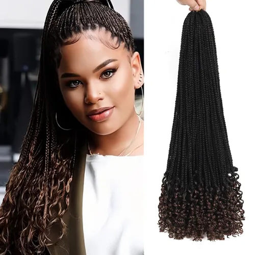 Miniatura 19 de Paquete de 7 trenzas de ganchillo con extremos rizados, paquete de 7 trenzas de ganchillo preenlazadas, caja diosa, trenzas de ganchillo