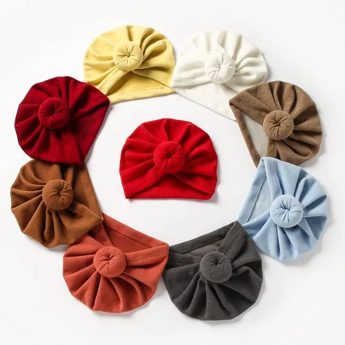 Miniatura 9 de Juego de gorro de algodón para recién nacido, gorro con nudo de dona, suave turbante con lazo