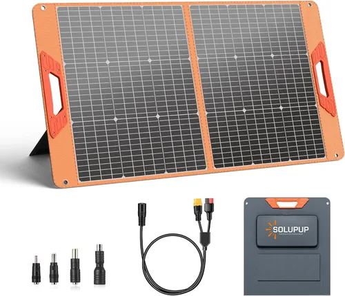 SOLUPUP Panel solar portátil de 100 W para estación de energía, cargador solar plegable de alta eficiencia con cable DC/XT60/Anderson, salidas USB
