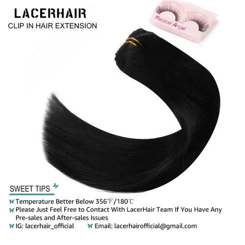 Miniatura 5 de Lacer Extensiones de cabello humano Remy sin costuras, color negro #1, ultra fino, doble trama de poliuretano, invisible, 7 unidades, 4.33 oz