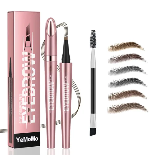 Bolígrafo de cejas de 4 puntas, maquillaje profesional, uso las 24 horas, impermeable, 6 colores disponibles, trazos similares al cabello, oro rosa