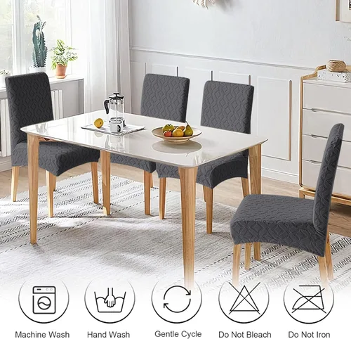 Miniatura 7 de Genina Juego de 4 fundas impermeables para sillas de comedor, extraíbles y lavables, color beige grande