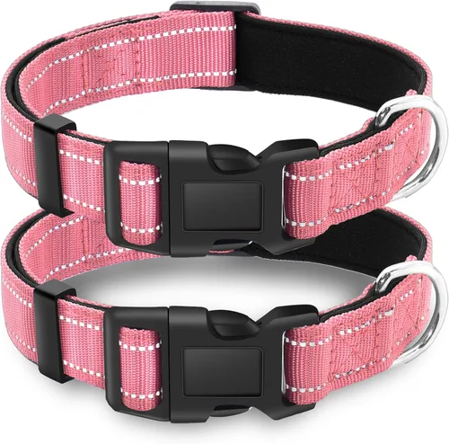 Miniatura 6 de Paquete de 2 collares reflectantes para perro con hebilla de bloqueo de seguridad, ajustable, suave, transpirable, cómodo, de nailon para perros