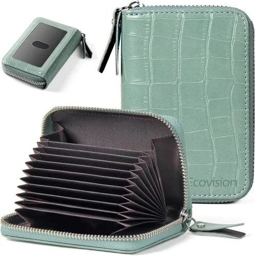 Miniatura 7 de Tarjetero RFID para tarjetas de crédito, cartera pequeña con cremallera de acordeón, estuche organizador de tarjetas para mujeres y hombres