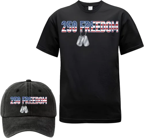 Miniatura 9 de Camiseta personalizada del 250 aniversario de Estados Unidos, camiseta patriótica veterana con juego de gorra, regalo para soldados retirados