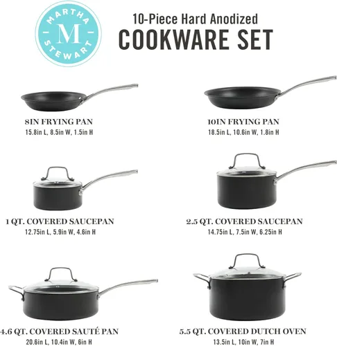 Miniatura 2 de Martha Stewart Bosworth - Juego de utensilios de cocina de aluminio anodizado duro, 10 piezas, color negro