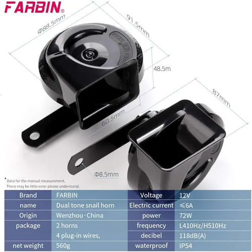 Miniatura 7 de FARBIN Bocinas de Coche 12V Fuertes de Doble Tono Bocina de Caracol Automática Kit de Bocina Eléctrica con Arnés de Relé e Interruptor para Camión